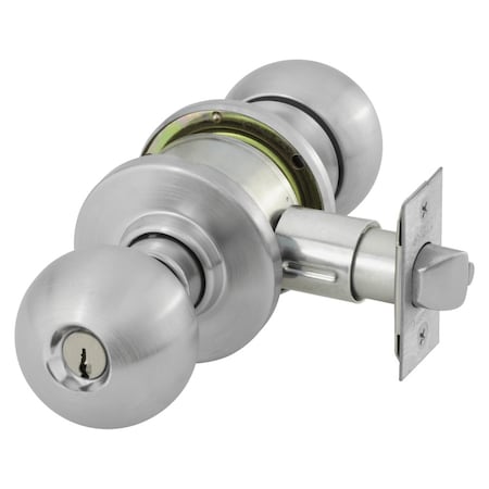 Grade 2 Store/Closet Cylindrical Lock, B Knob, O Rose, Conventional Cylinder, Satin Chrome Finish, D